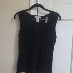 White House Black Market Embellished Fitted Black Tank Top